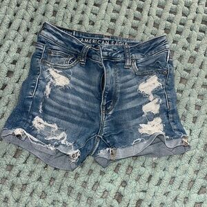 American Eagle Outfitters Dark Blue Distressed Jean Shorts